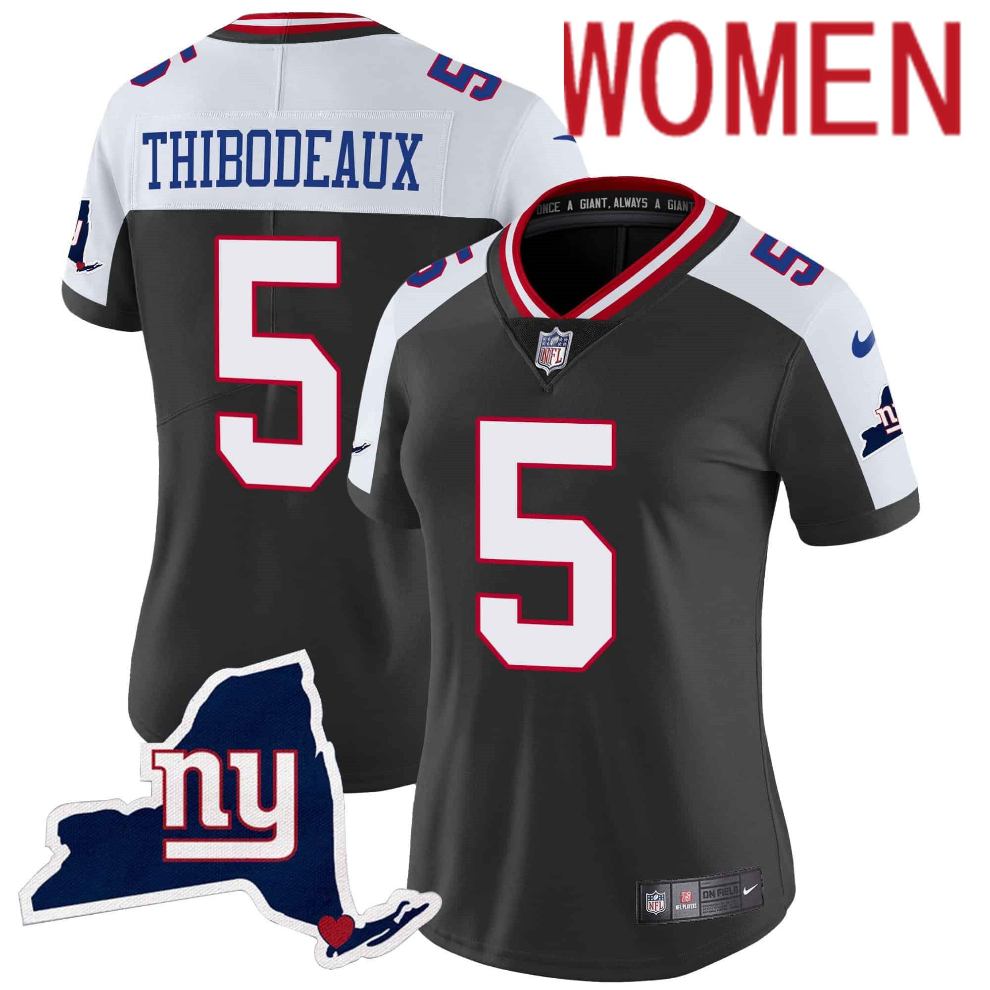 Women New York Giants #5 Thibodeaux Black 2024 Nike Map Patch Limited NFL Jersey